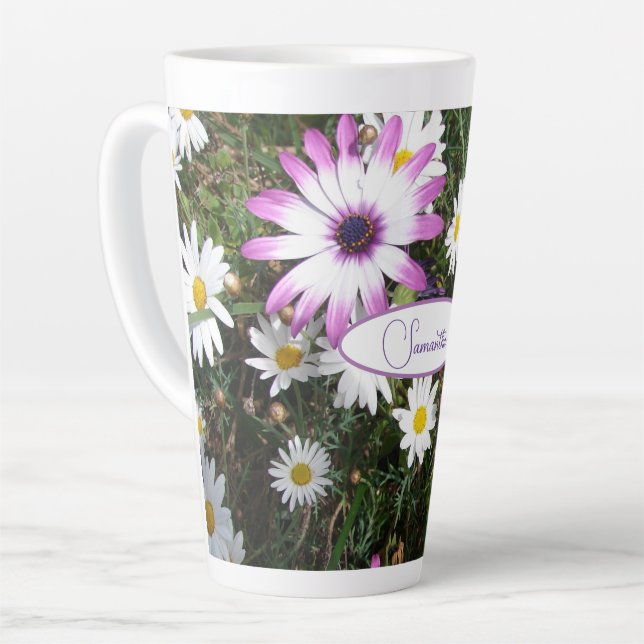 Tasse Latte Jardin de Fleur de Faisy Blanc Violet Nom personna (Angle gauche)