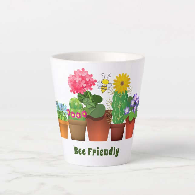 Tasse Latte Jardin de fleurs de cactus mignon (Devant)