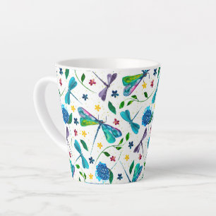 Tasse Latte Jardin de la libellule de couleur d'eau-flottaison