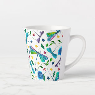Tasse Latte Jardin de la libellule de couleur d'eau-flottaison