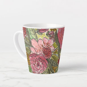 Tasse Latte Jardin de printemps fleuri aux aquarelles roses
