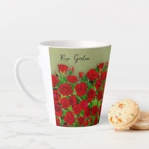 Tasse Latte Jardin de roses rouges vibrant motif floral