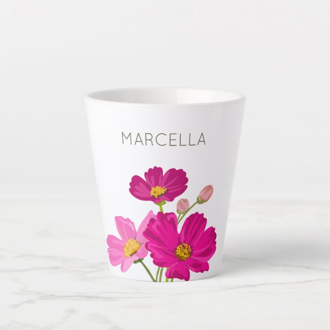 Tasse Latte Jardin lumineux coloré Cosmos Fleurs Personnalisée (Devant)