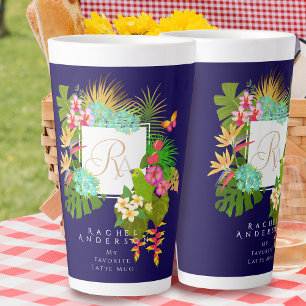 Tasse Latte Jardin tropical Monogramme Marine