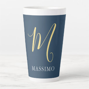 Tasse Latte Jasmin Monogramme Gris Ardoise Nom Spécial Cadeau