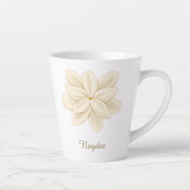Tasse Latte Jasmine Fleur Blanche Nom Élégant (Droite)