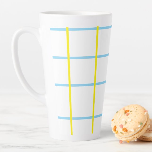Tasse Latte Jaune unisexe, bleu blanc  (En situation)