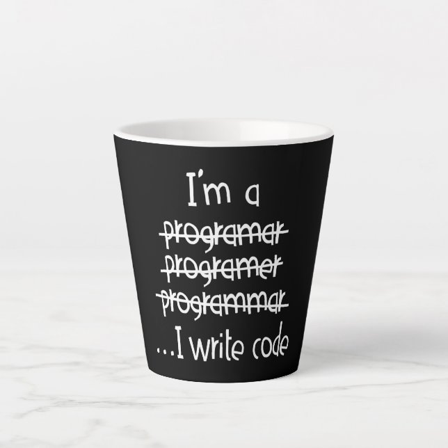 Tasse Latte Je Code Écrit Humour de Programmeur Typographie Gr (Devant)