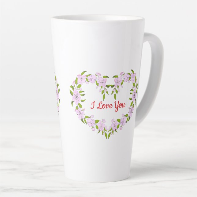 Tasse Latte Je t'aime fleurs mignonnes (Angle droit)