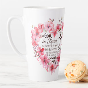 Tasse Latte Jean 3:16 Verse de la Bible du Coeur Floral