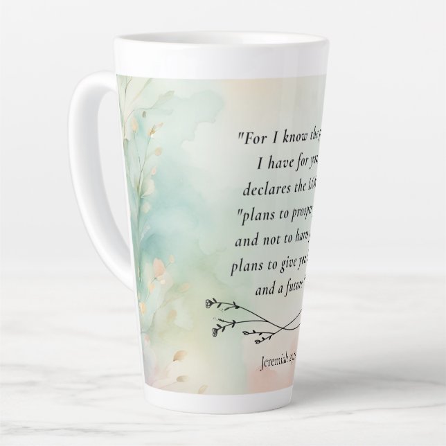 Tasse Latte Jérémie 29:11 Image de verset biblique (Angle gauche)
