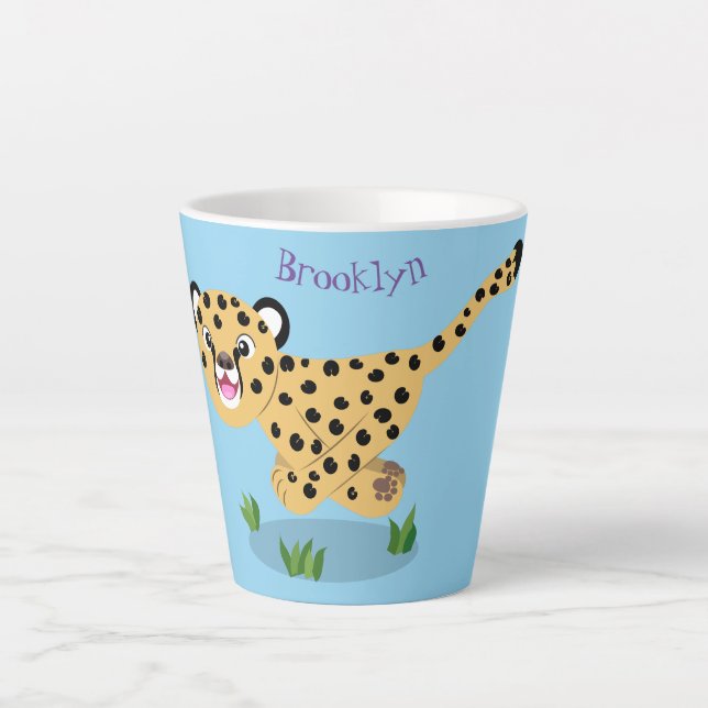 Tasse Latte Joli bébé guépard en cours de dessin animé illustr (Devant)