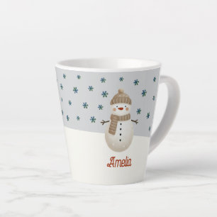 Tasse Latte Joli Bonhomme de Neige Flocons Dessin Nom Noël