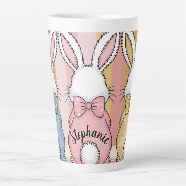 Tasse Latte Joli Bunny de Pâques Trio Poster de animal pastel, (Devant)