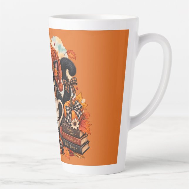Tasse Latte Joli Chat Noir d'Automne (Droite)