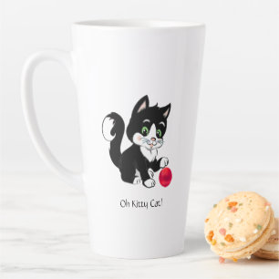 Tasse Latte Joli chat noir et blanc en smoking avec balle roug