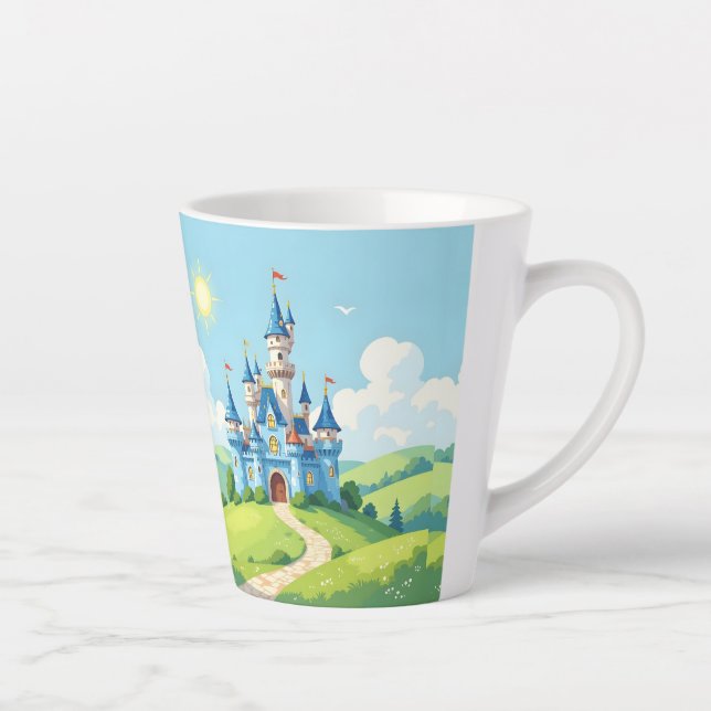 Tasse Latte Joli château bleu et blanc (Droite)