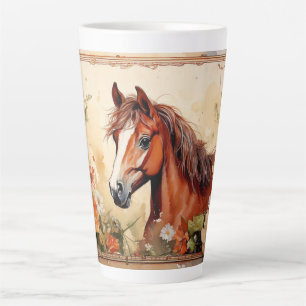 Tasse Latte Joli cheval Brown et Fleur sauvage
