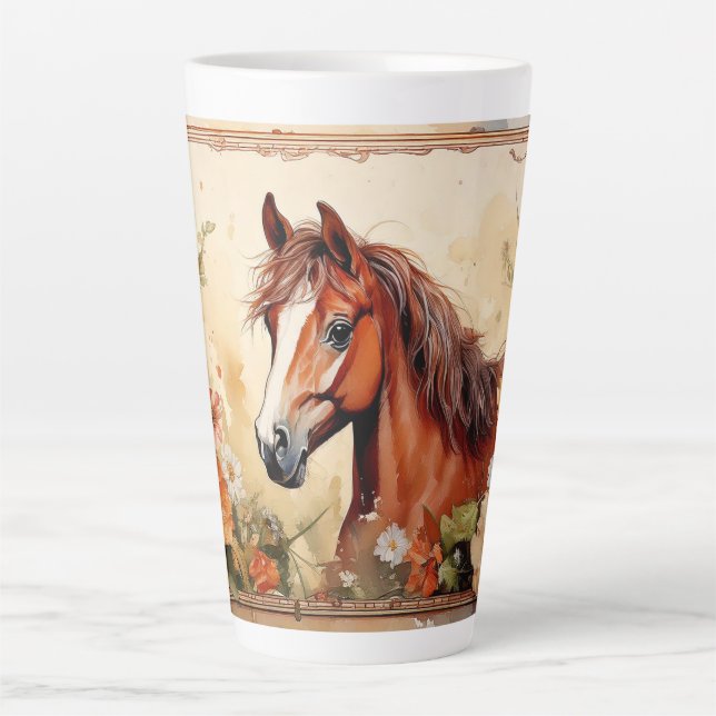 Tasse Latte Joli cheval Brown et Fleur sauvage (Devant)