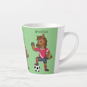 Tasse Latte Joli cheval drôle jouant dessin de football