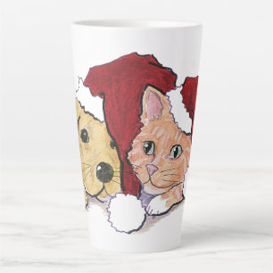Tasse Latte Joli chiot Labrador de Noël et chat tigré orange