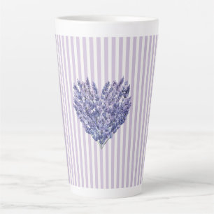 Tasse Latte Joli cœur à rayures blanches et lavande
