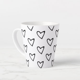 Tasse Latte Joli cœur incliné motif minimal noir blanc