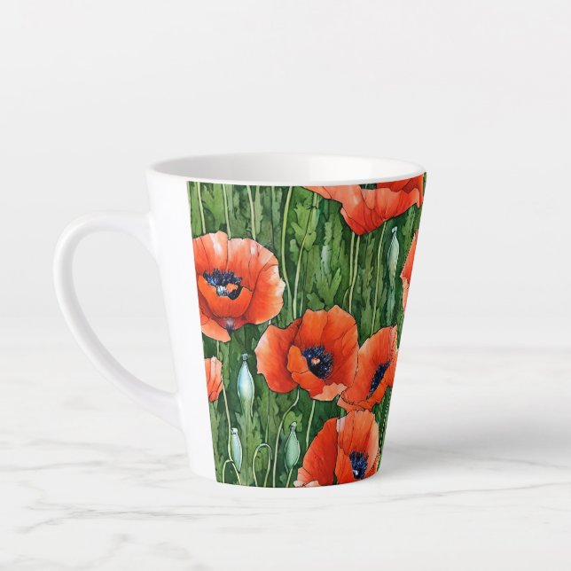 Tasse Latte Joli coquelicot aquarelle design (Gauche)