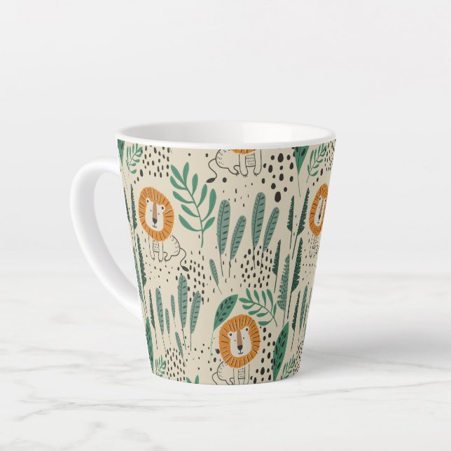 Tasse Latte Joli Doodle Lion Jungle Rainforest Motif (Angle gauche)