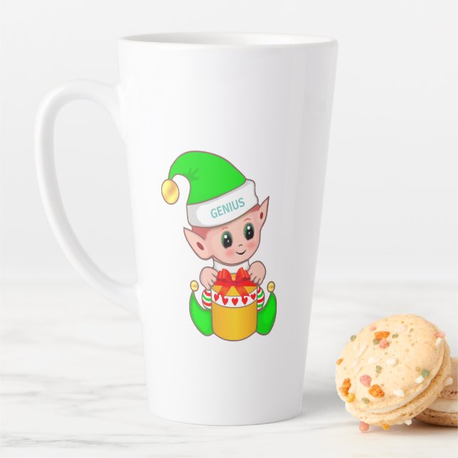 Tasse Latte Joli elfe de Noël et texte génial modifiable (En situation)