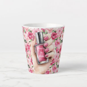 Tasse Latte Joli en rose Roses Floral ongle main polonais