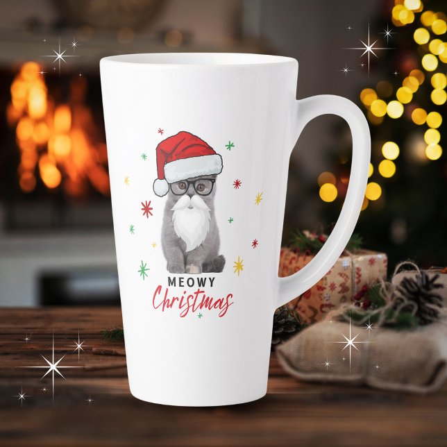 Tasse Latte Joli et adorable Père Noël Kitten Meowy Noël (Créateur téléchargé)