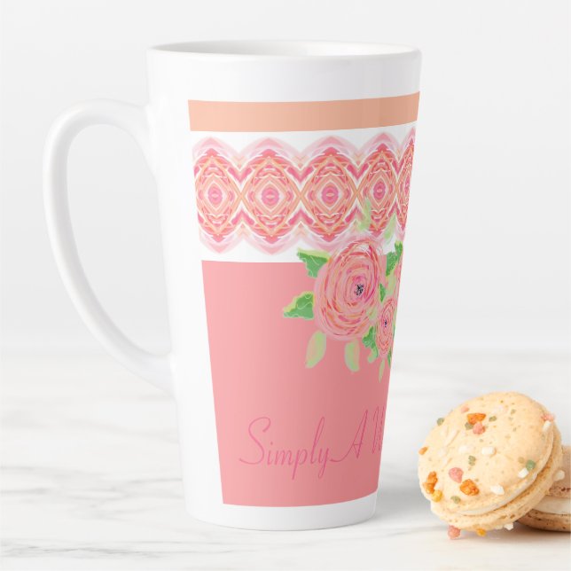 Tasse Latte Joli Fleur Rose Accenté (En situation)