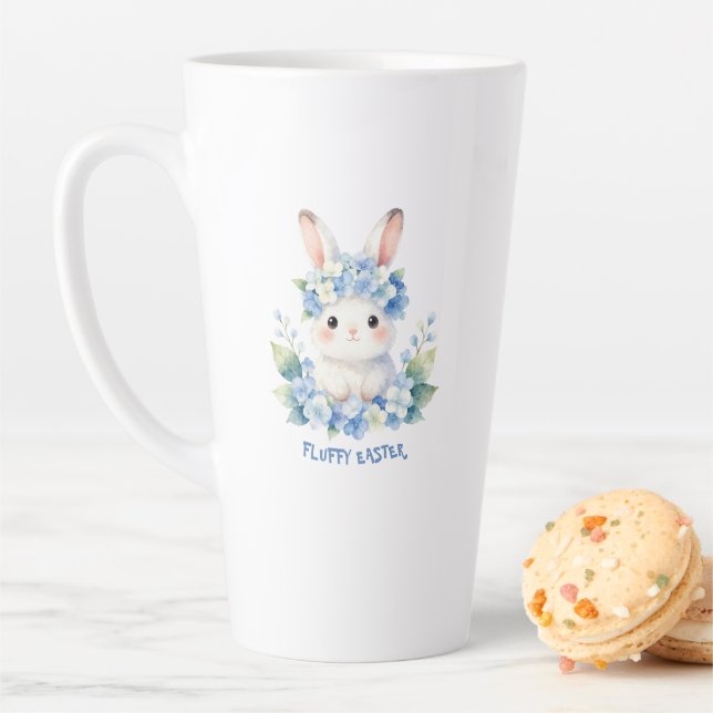Tasse Latte Joli lapin de Pâques aquarelle avec hydrangea (En situation)
