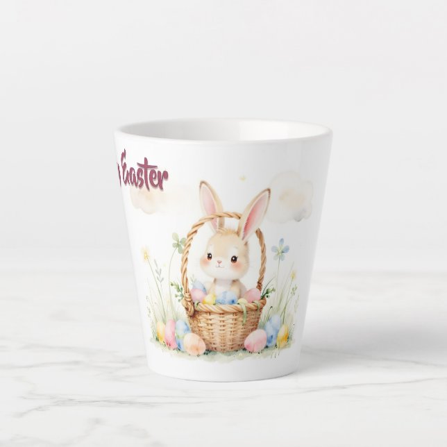 Tasse Latte Joli lapin de Pâques dans un panier avec des œufs  (Devant)