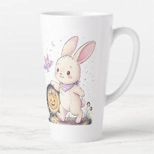 Tasse Latte Joli lapin d'Halloween avec lanterne citrouille et