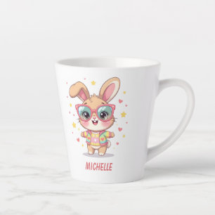 Tasse Latte Joli lapin féminin avec monogramme portant des lun