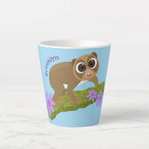 Tasse Latte Joli lenteur loris sur dessin de branche