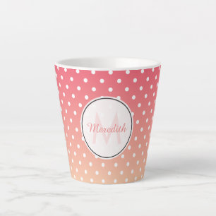 Tasse Latte Joli Monogramme à Points Pink Ombre Féminin
