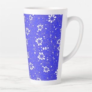 Tasse Latte Joli motif de fleurs classiques bleu blanc