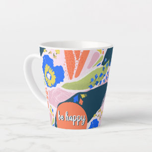 Tasse Latte Joli motif Floral Abstrait Bleu Vert Orange