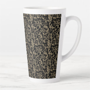 Tasse Latte Joli motif floral noir marron vintage