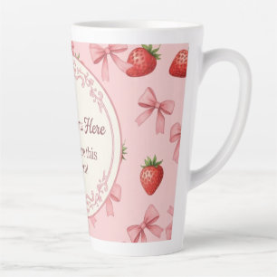 Tasse Latte Joli motif fraise rose et rubans avec nom personna
