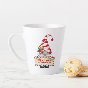 Tasse Latte Joli Noël Gnome Rouge Casquette rayé Personnalis