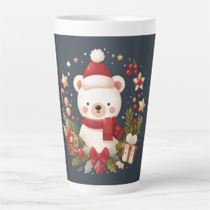 Tasse Latte Joli ours de Noël/d'hiver en couronne
