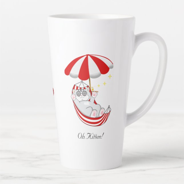 Tasse Latte Joli petit chaton dans un hamac rouge et blanc (Droite)