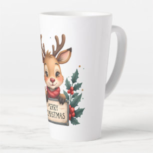 Tasse Latte Joli renne de Noël avec Holly et signe