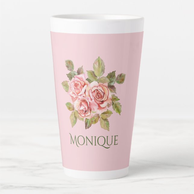 Tasse Latte Joli rose Vintage Roses Personnalisées (Devant)
