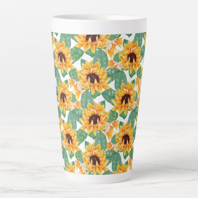 Tasse Latte Joli tournesol Jaune et Motif vert (Devant)