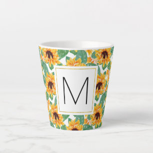 Tasse Latte Joli tournesol Jaune & Vert Motif Monogramme